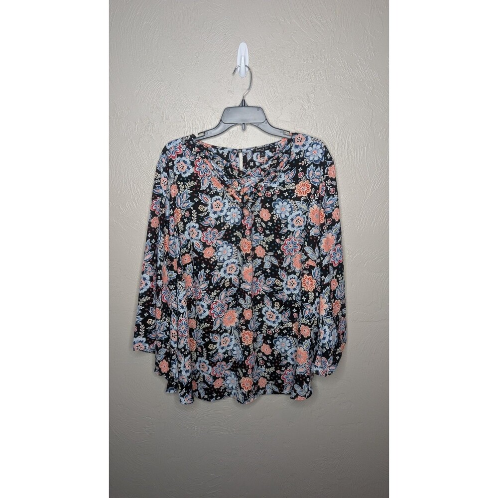 Sami & Jo Womens Plus 3X Multicolor Floral 3/4 Bell Sleeve popover Blouse